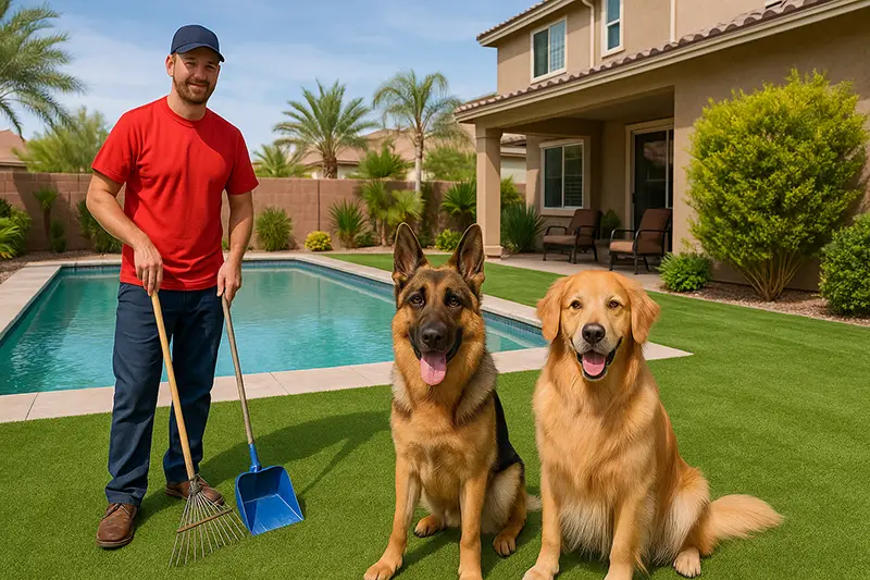 dog with pooper scooper