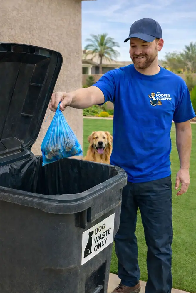 safely disposing of the scooped poop